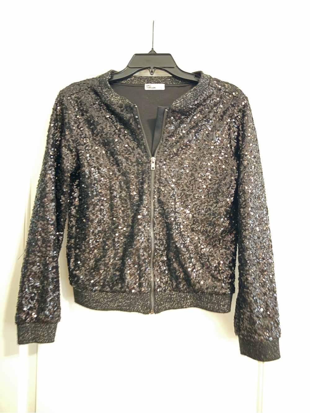 Sequin Zip-Front Jacket - Black